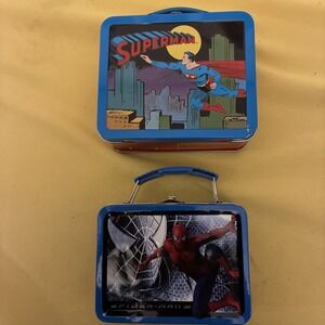 Two Vtg Marvel Lunch Boxes Superman 1998 With Tag And Spider-Man 2007
